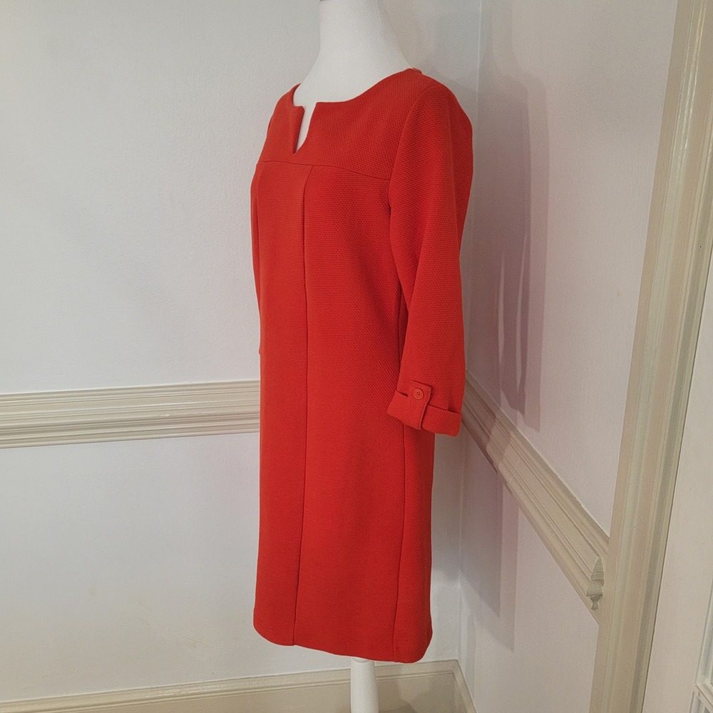 Boden Textured Shift Dress Coral‎ Red 3/4 Sleeve Mod Preppy Classic Women's US 8 - Picture 3 of 11